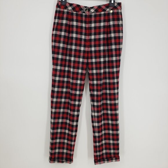 Woolrich Plaid Wool Blend Straight Leg Ankle Pants S Womens Cuffed hem Red Black - Picture 1 of 10